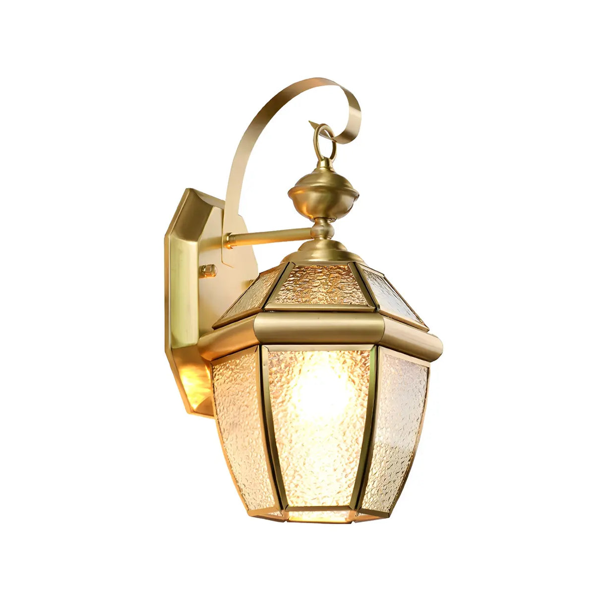 Classic Lantern Gold Glass External LED Wall Lamp Image - 12