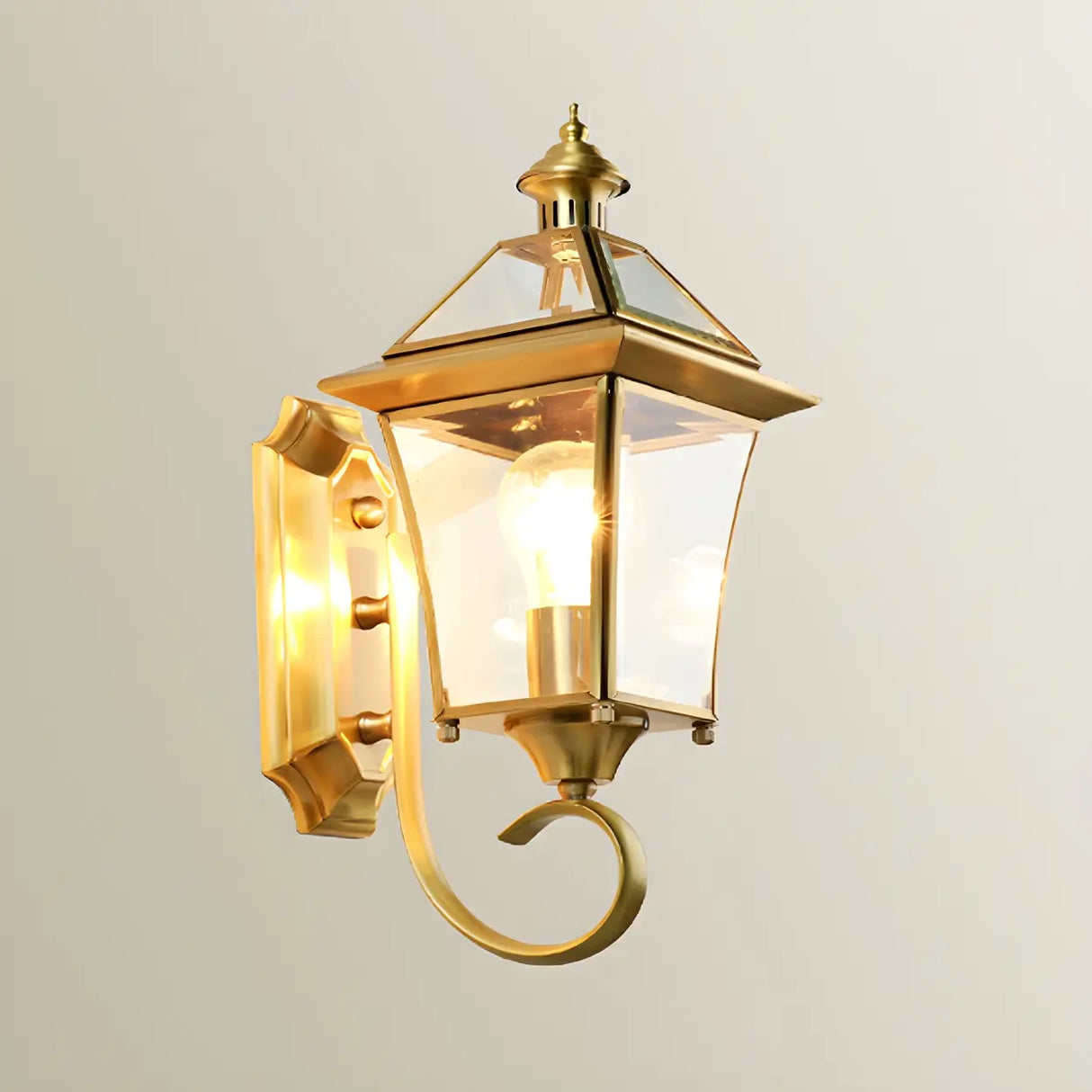 Classic Lantern Gold Glass External LED Wall Lamp Image - 13