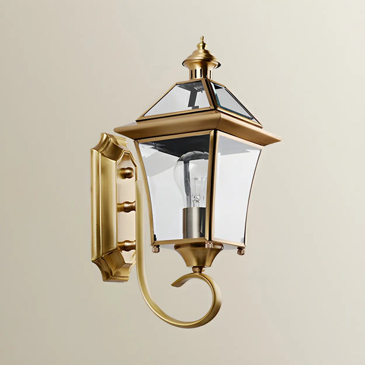 Classic Lantern Gold Glass External LED Wall Lamp Image - 14