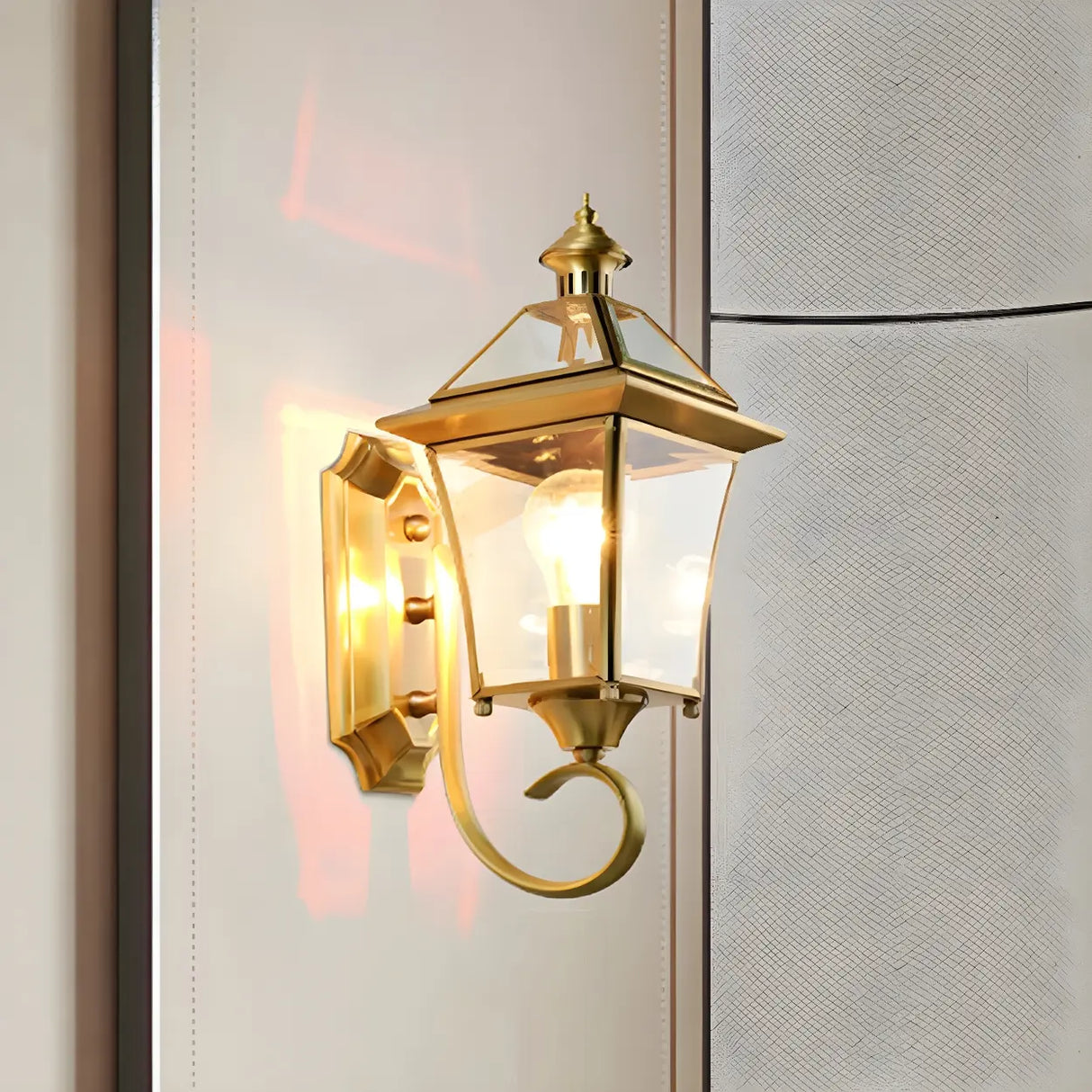 Classic Lantern Gold Glass External LED Wall Lamp Image - 4