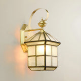 Classic Lantern Gold Glass External LED Wall Lamp Image - 6