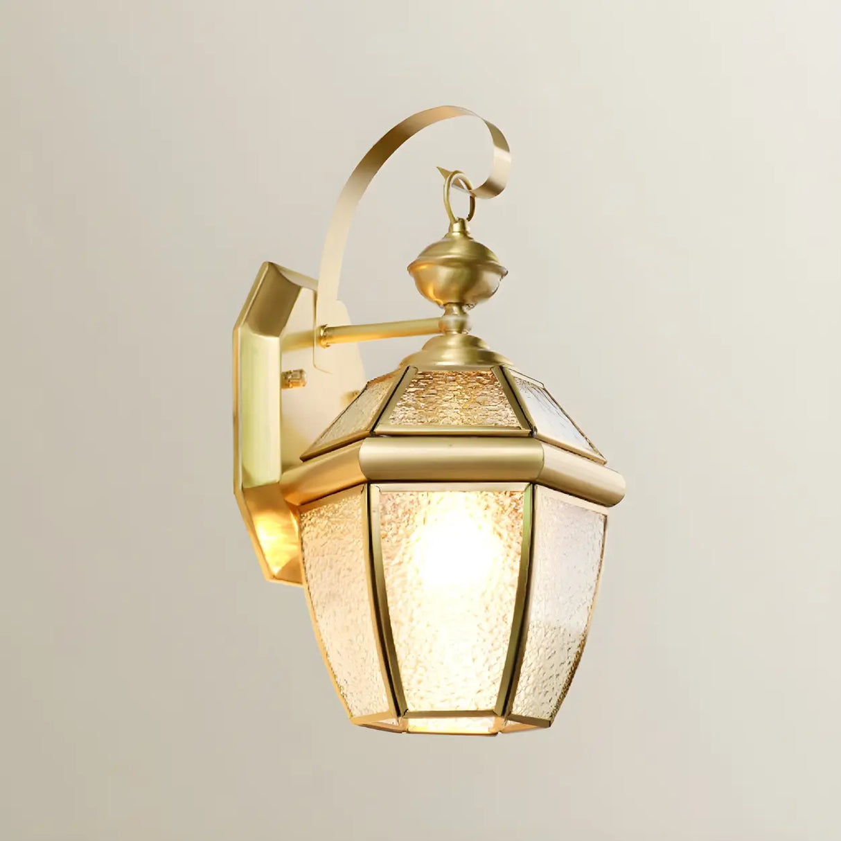 Classic Lantern Gold Glass External LED Wall Lamp Image - 7