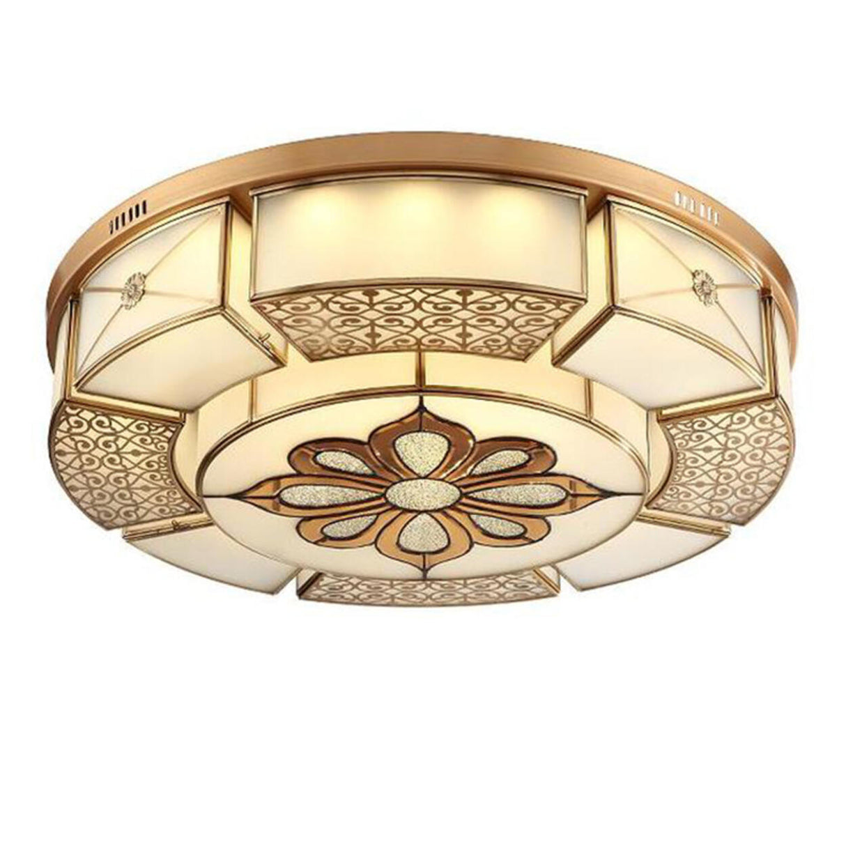 Classic Living Room Gold Glass Drum Flush Mount Light Image - 5