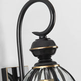 Classic Metal Lantern Clear Glass Wall Light Black Image - 15