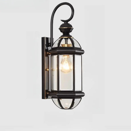 Classic Metal Lantern Clear Glass Wall Light Black Image - 2