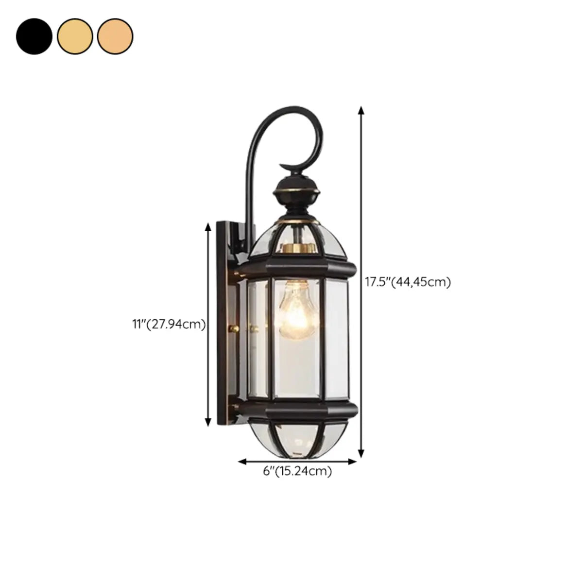 Classic Metal Lantern Clear Glass Wall Light Black 