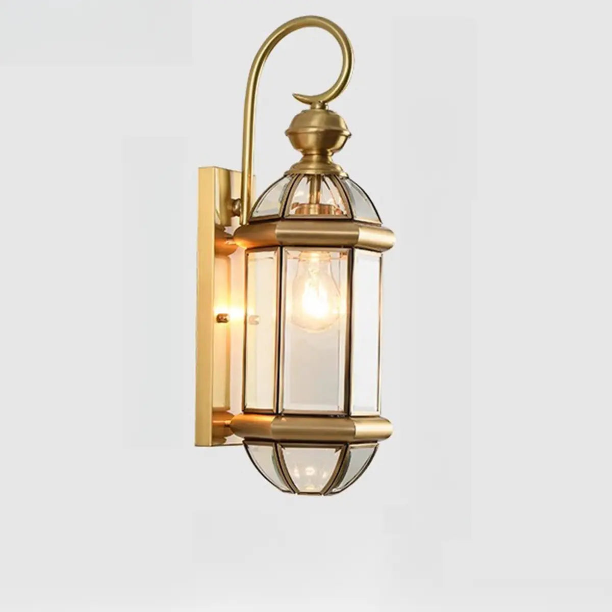 Classic Metal Lantern Clear Glass Wall Light Black Image - 3