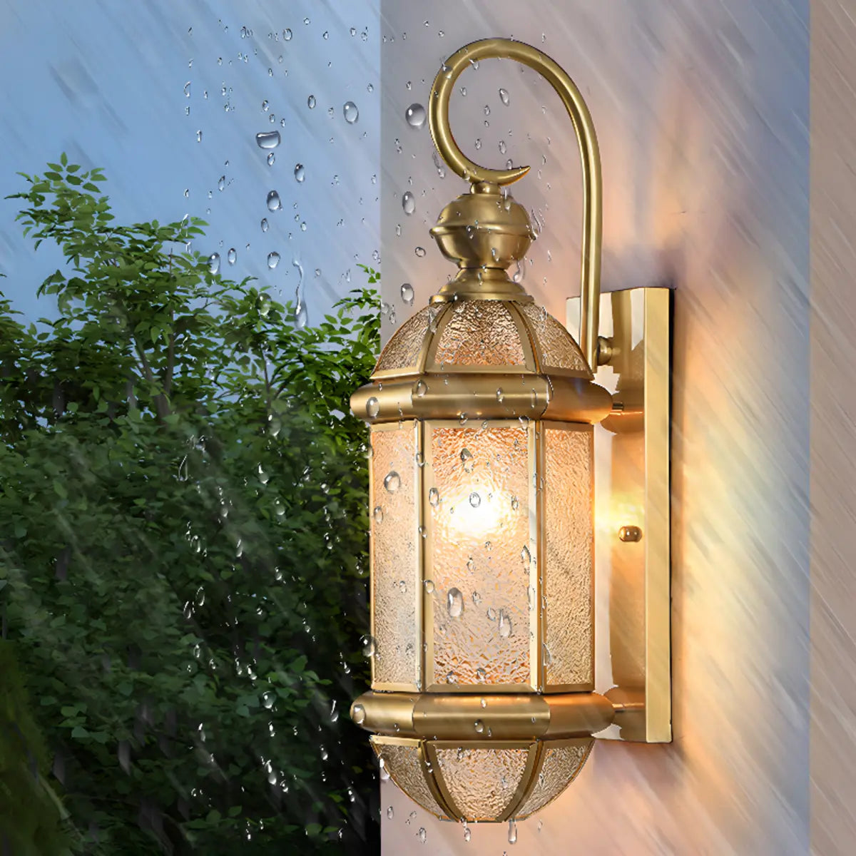 Classic Metal Lantern Clear Glass Wall Light Black Image - 7