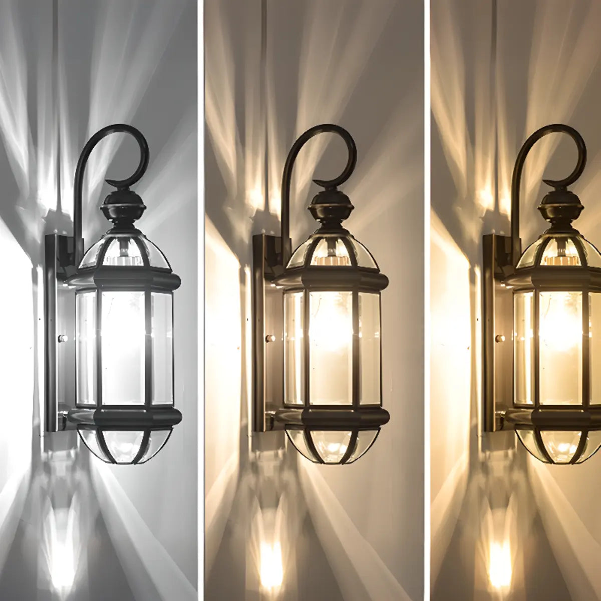 Classic Metal Lantern Clear Glass Wall Light Black Image - 9