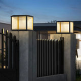 Classic Minimalist Cube Black Post Outdoor Table Lamp Image - 16