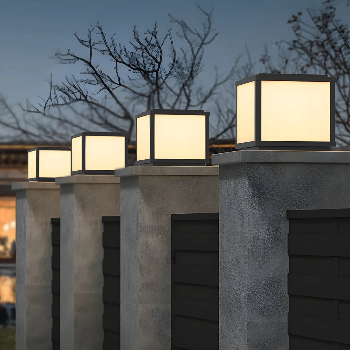 Classic Minimalist Cube Black Post Outdoor Table Lamp Image - 4