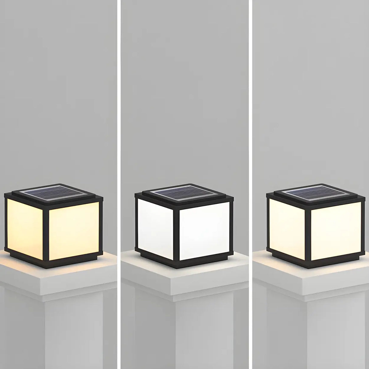 Classic Minimalist Cube Black Post Outdoor Table Lamp Image - 8