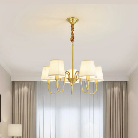 Classic Modern Gold Fabric Round Chandelier Living Room Image - 1