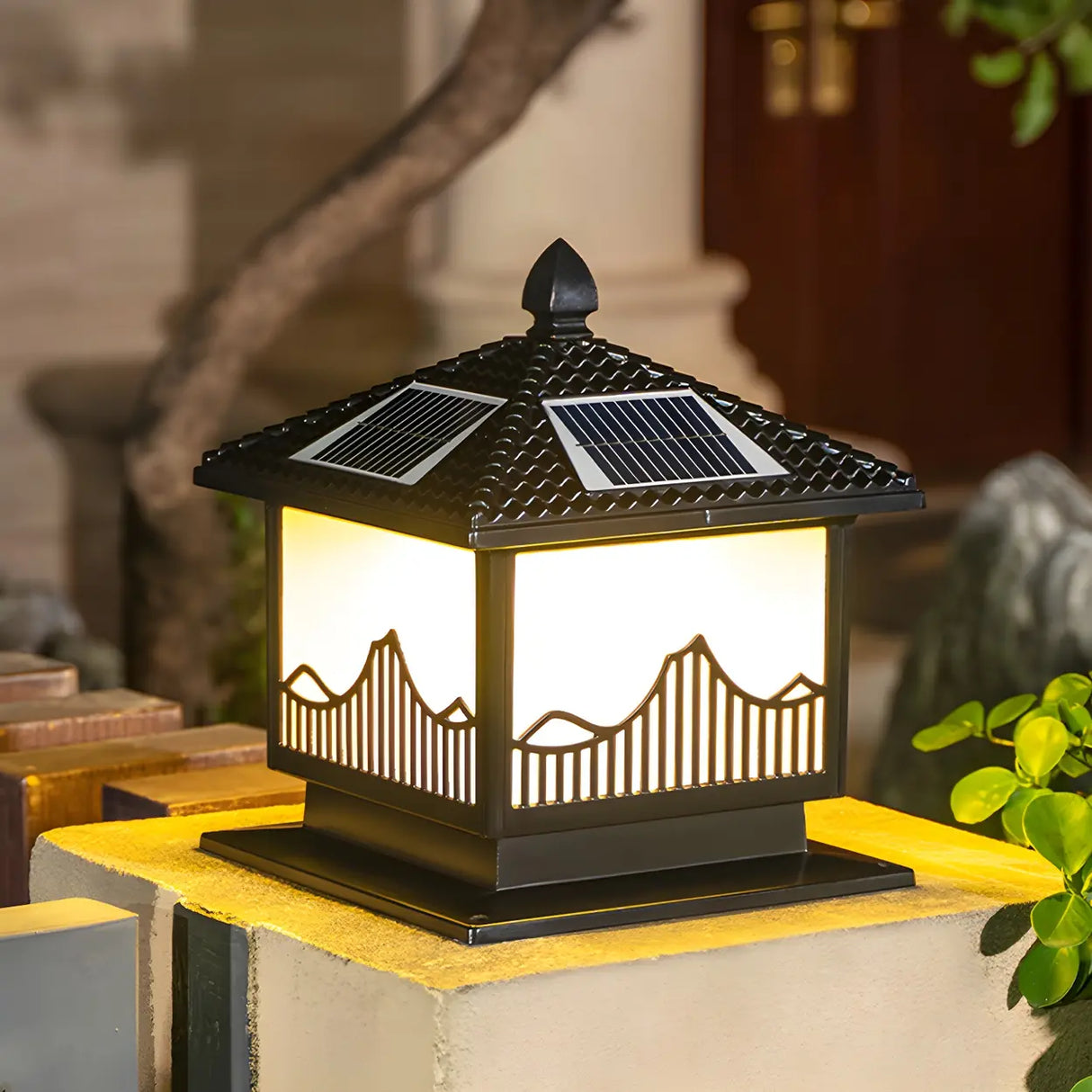 Classic Modern Solar Chinese Outdoor Table Lamp Black Image - 1