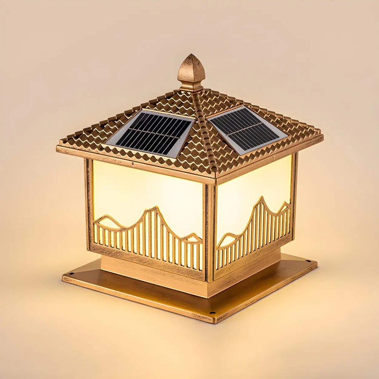 Classic Modern Solar Chinese Outdoor Table Lamp Black Image - 3