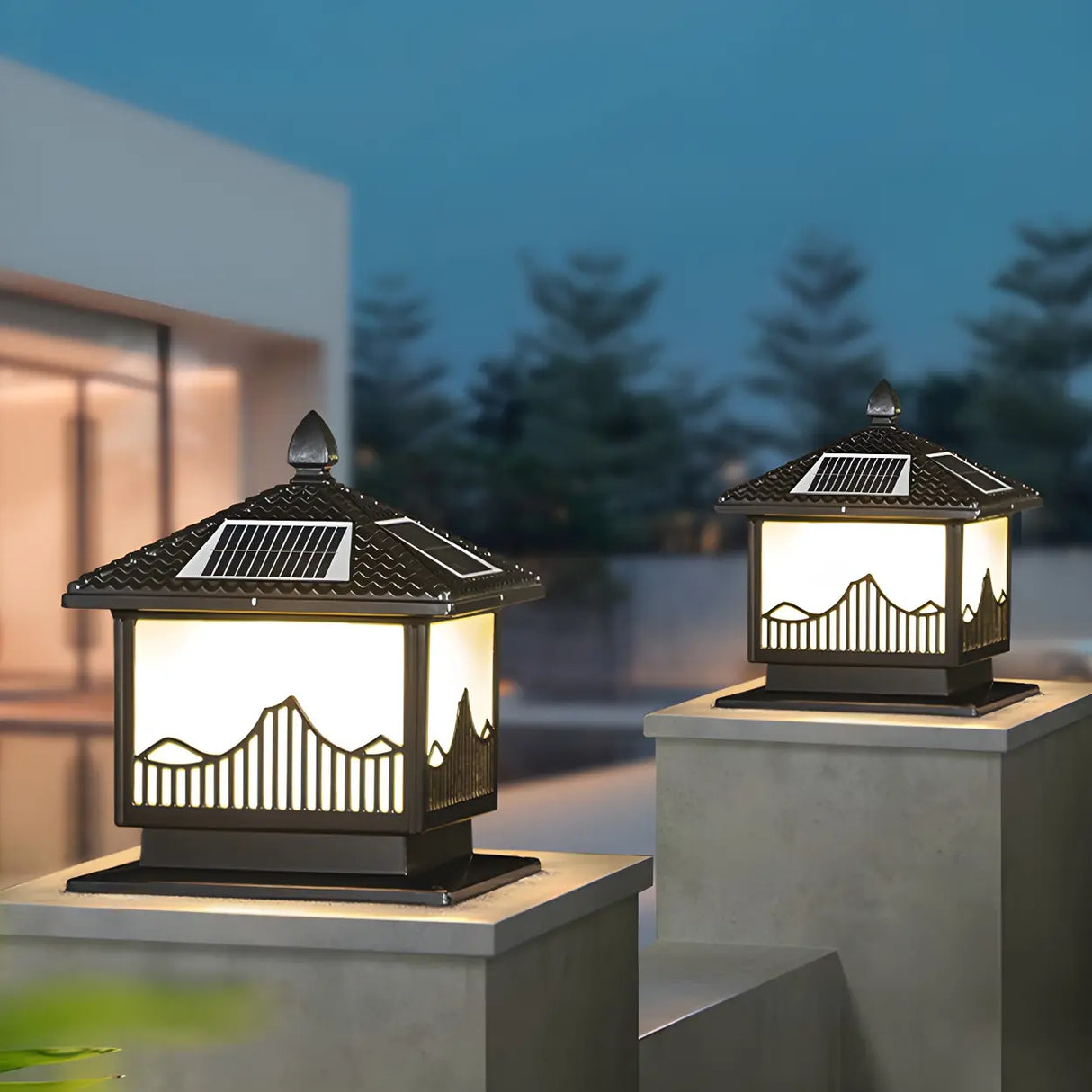 Classic Modern Solar Chinese Outdoor Table Lamp Black Image - 5