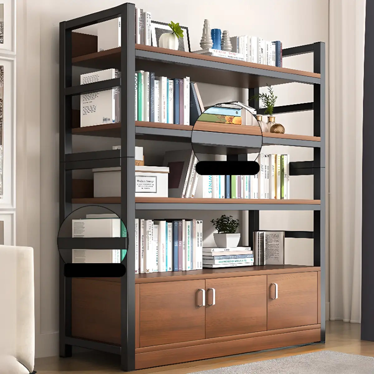 Classic Multi-shelves Vertical Alloy Display Bookcase Image - 16