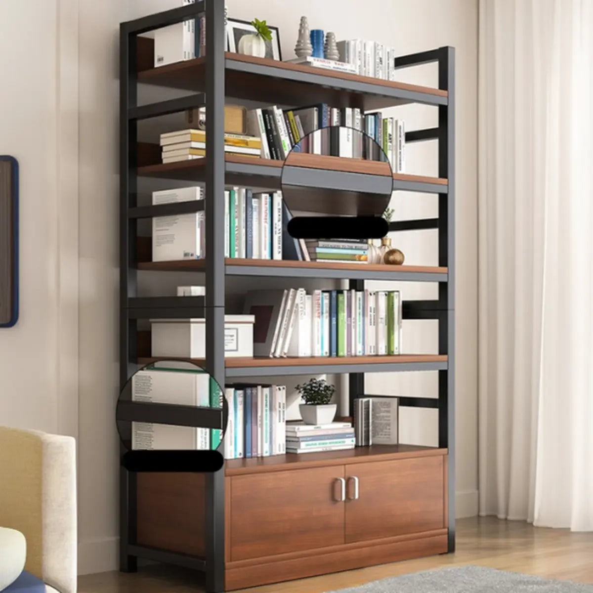 Classic Multi-shelves Vertical Alloy Display Bookcase Image - 19