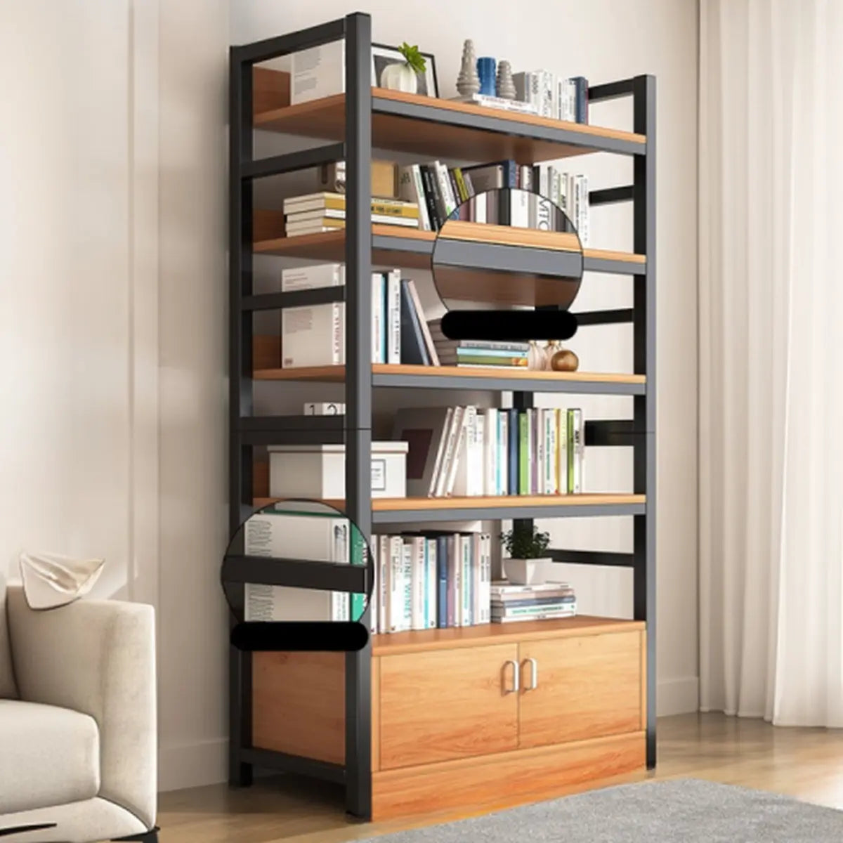 Classic Multi-shelves Vertical Alloy Display Bookcase Image - 35