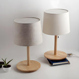 Classic Nordic Fabric Drum Shade Wooden Base Table Lamp Image - 12