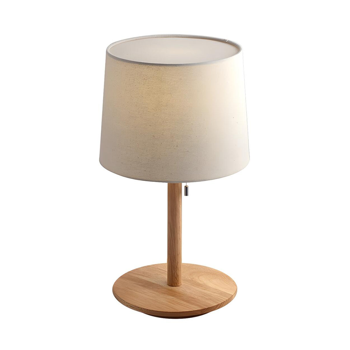 Classic Nordic Fabric Drum Shade Wooden Base Table Lamp Image - 5