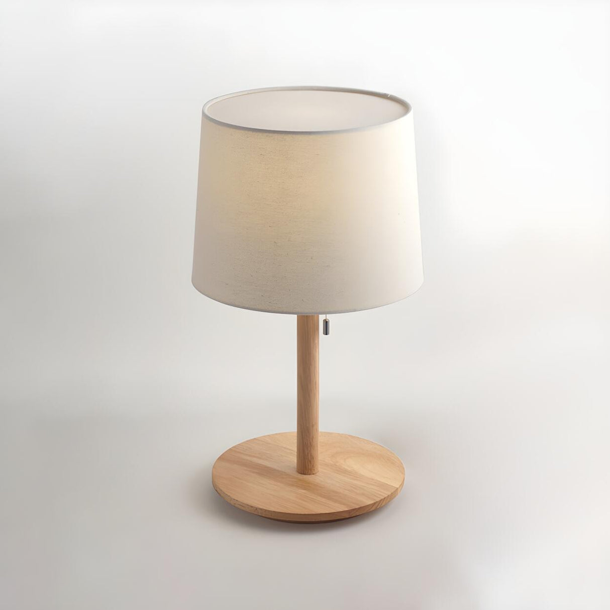 Classic Nordic Fabric Drum Shade Wooden Base Table Lamp Image - 6