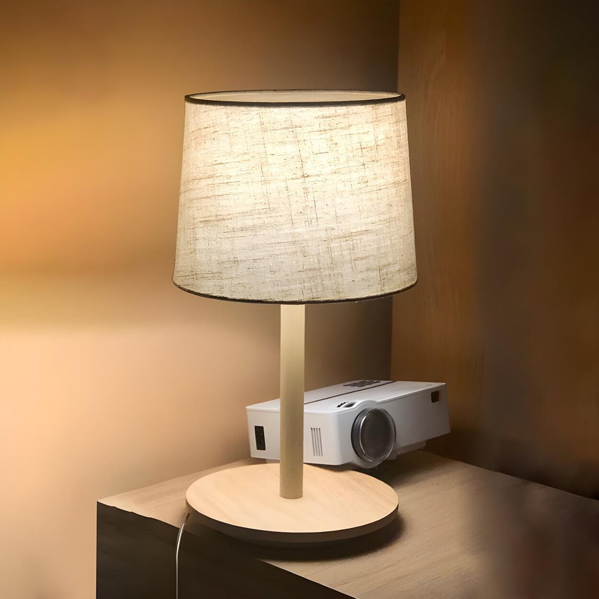 Classic Nordic Fabric Drum Shade Wooden Base Table Lamp Image - 7