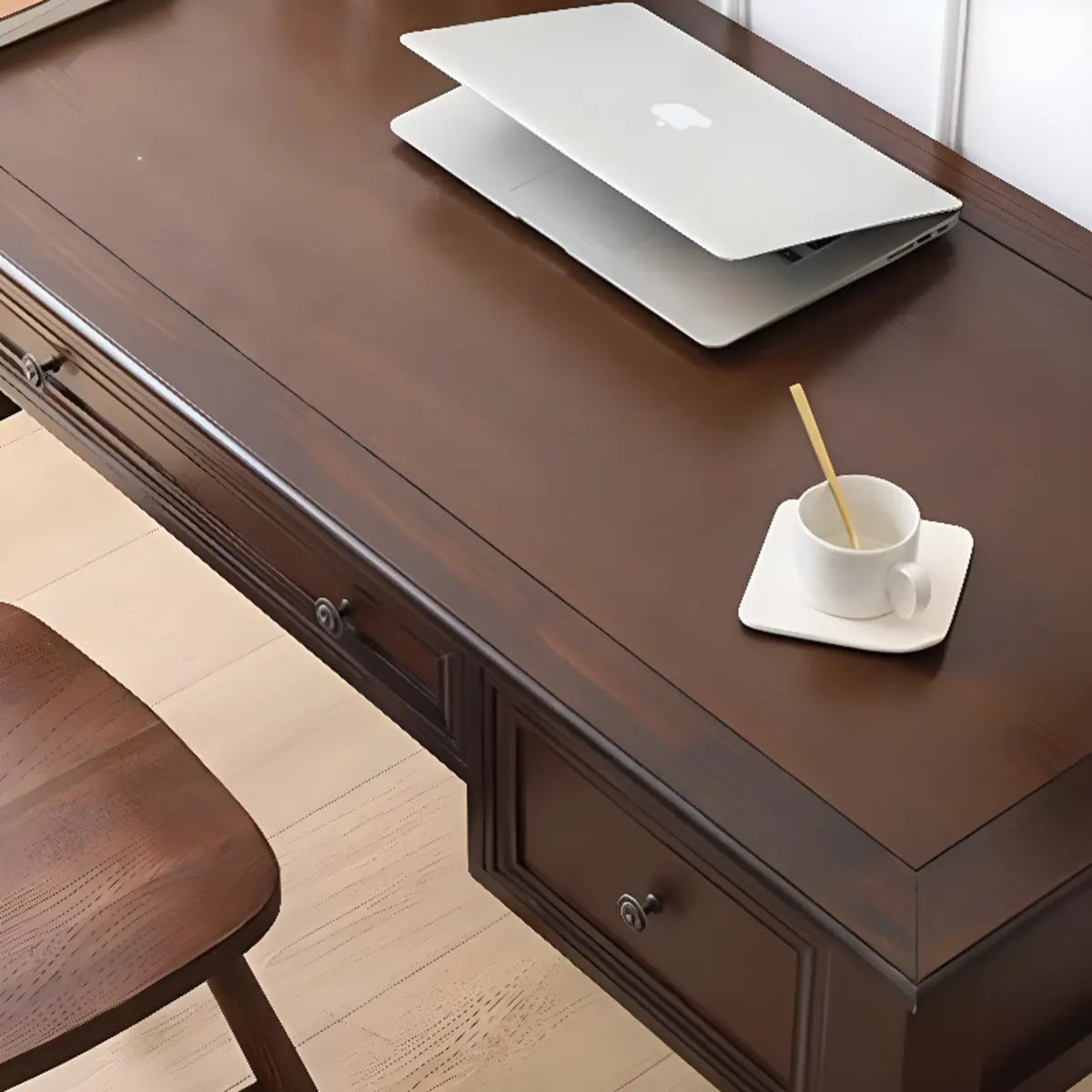 Classic Nut-Brown Solid Wood Drawers Computer Desk Image - 9