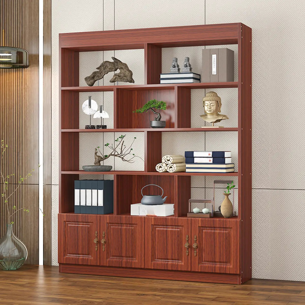 Classic Open Rectangular Solid Wood Display Cabinet Image - 18