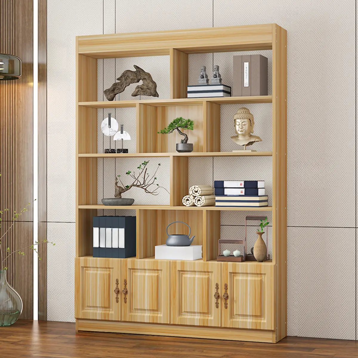 Classic Open Rectangular Solid Wood Display Cabinet Image - 20