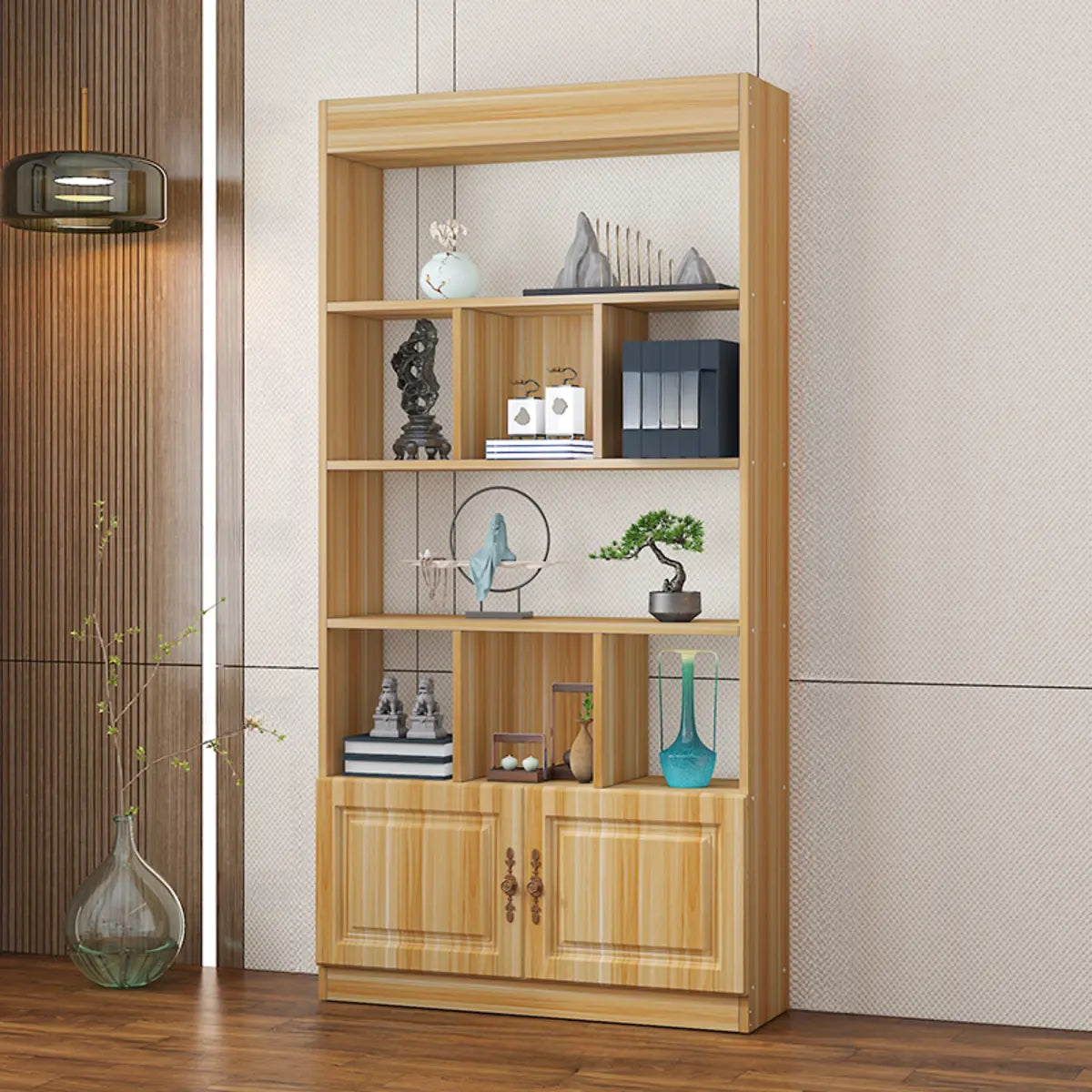 Classic Open Rectangular Solid Wood Display Cabinet Image - 25