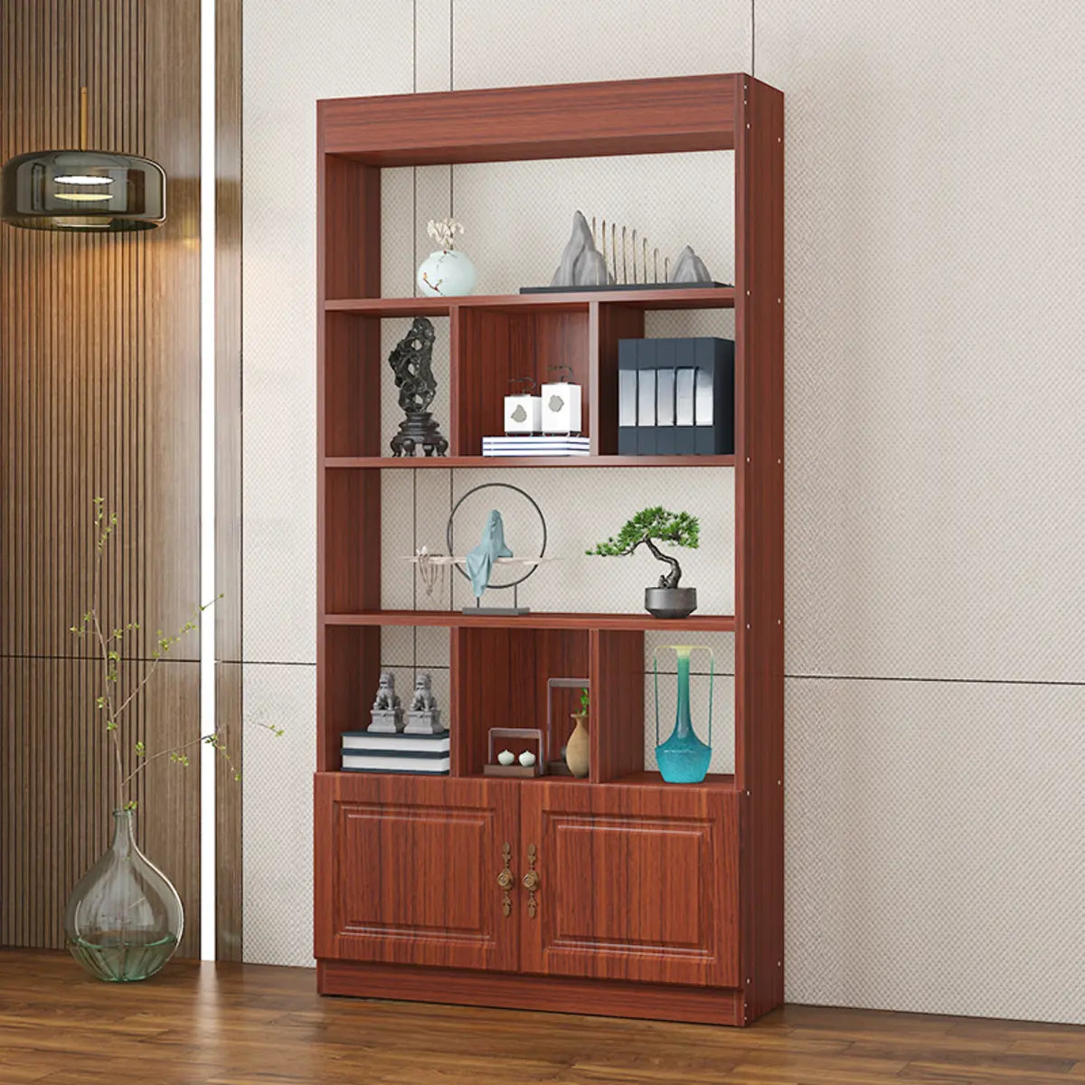 Classic Open Rectangular Solid Wood Display Cabinet Image - 7