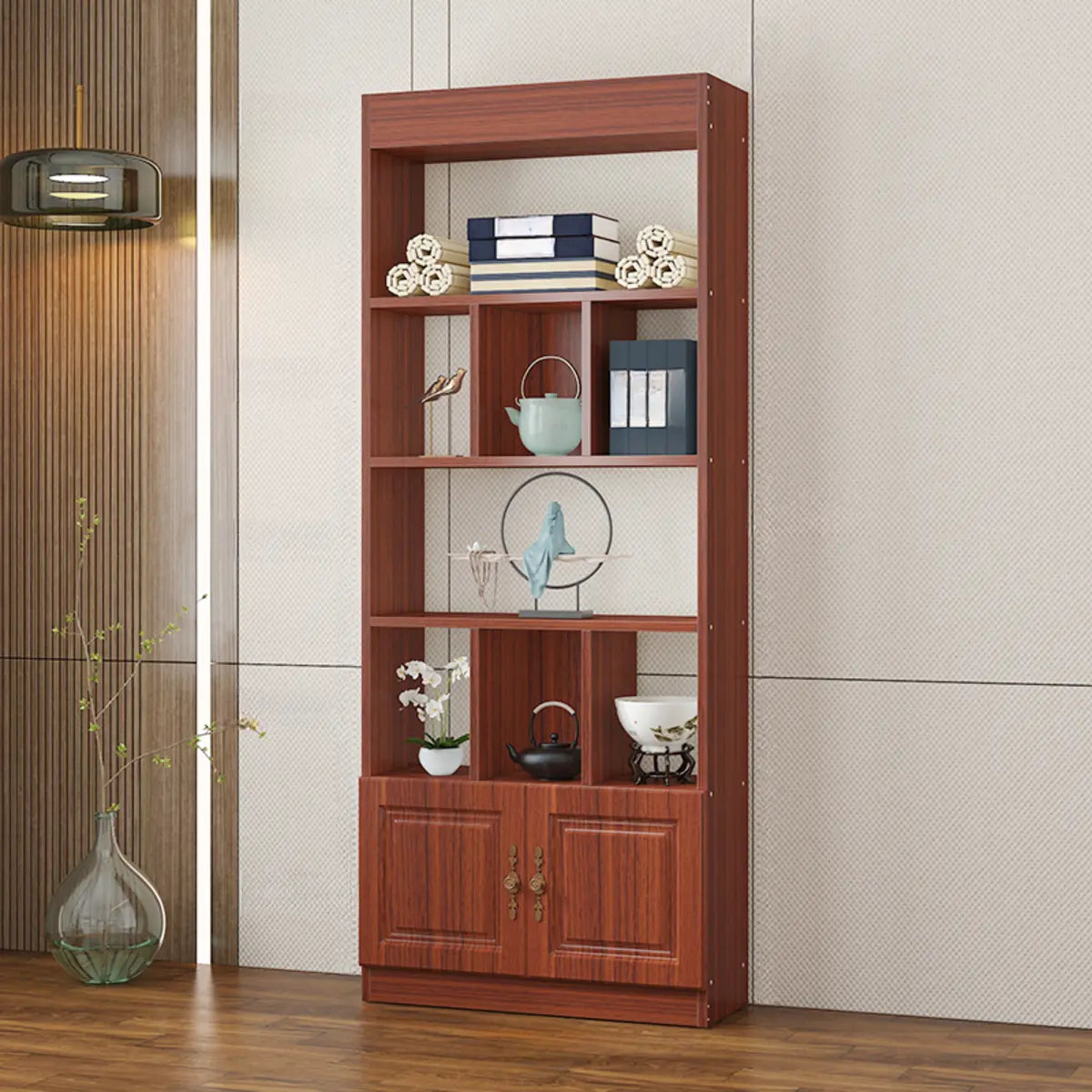 Classic Open Rectangular Solid Wood Display Cabinet Image - 2