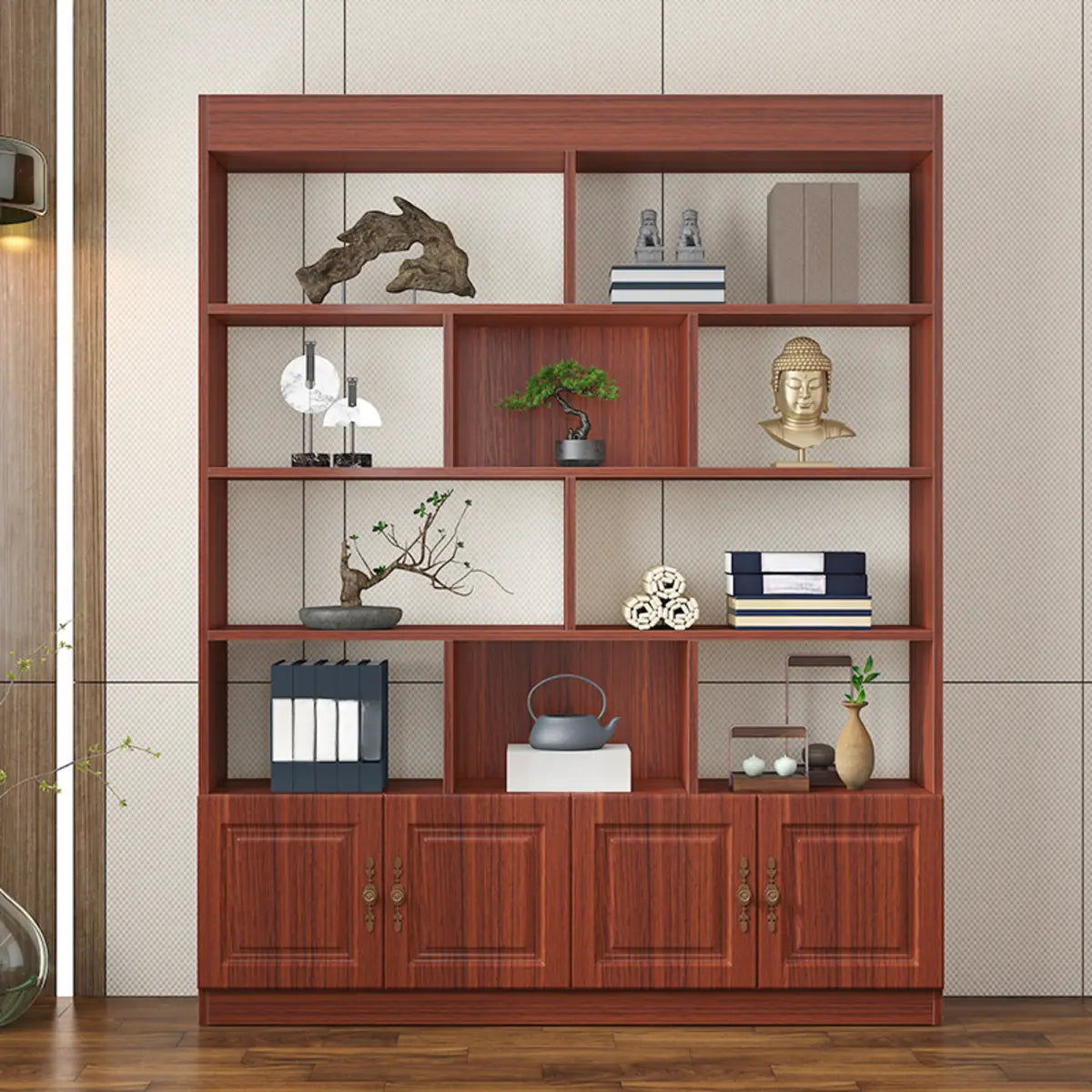 Classic Open Rectangular Solid Wood Display Cabinet Image - 8