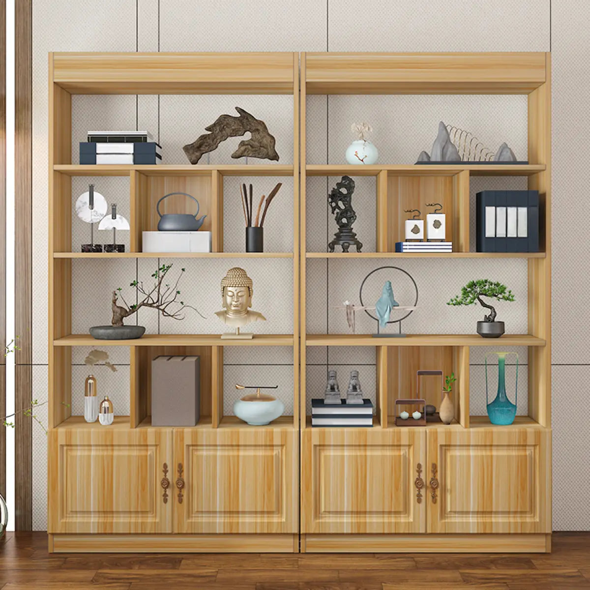 Classic Open Rectangular Solid Wood Display Cabinet Image - 3