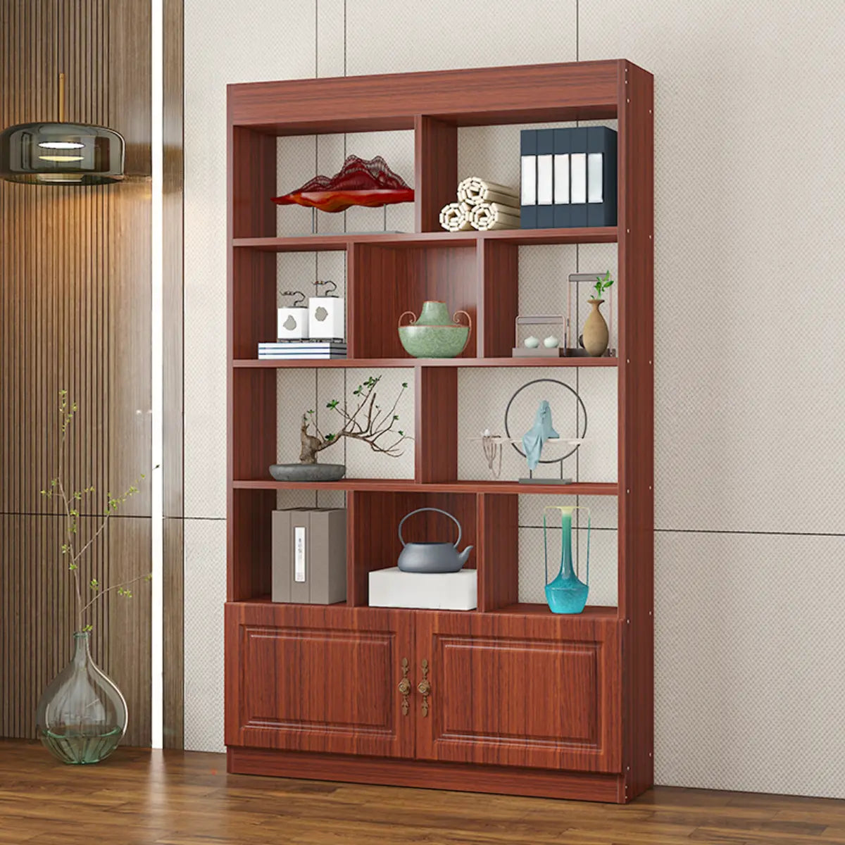 Classic Open Rectangular Solid Wood Display Cabinet Image - 4