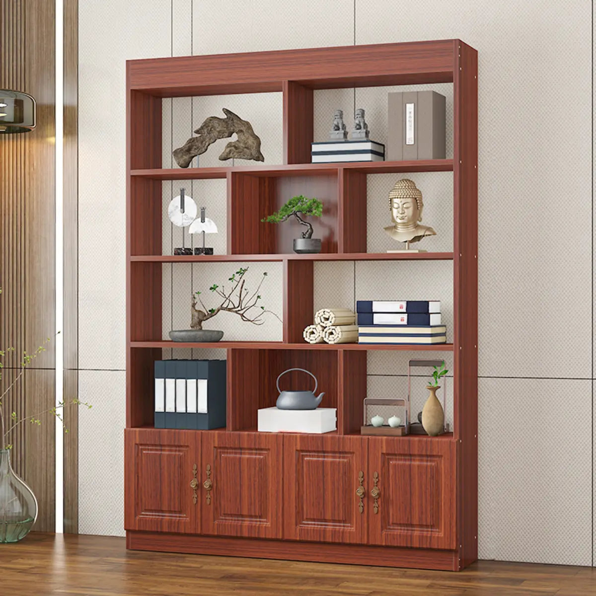 Classic Open Rectangular Solid Wood Display Cabinet Image - 11