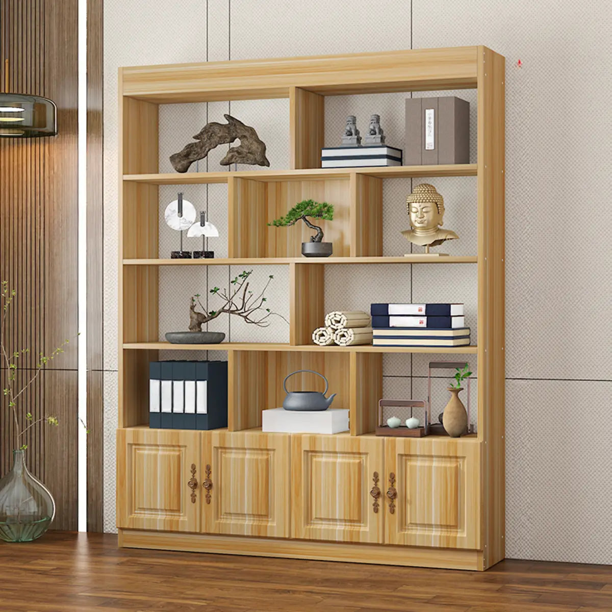 Classic Open Rectangular Solid Wood Display Cabinet Image - 14