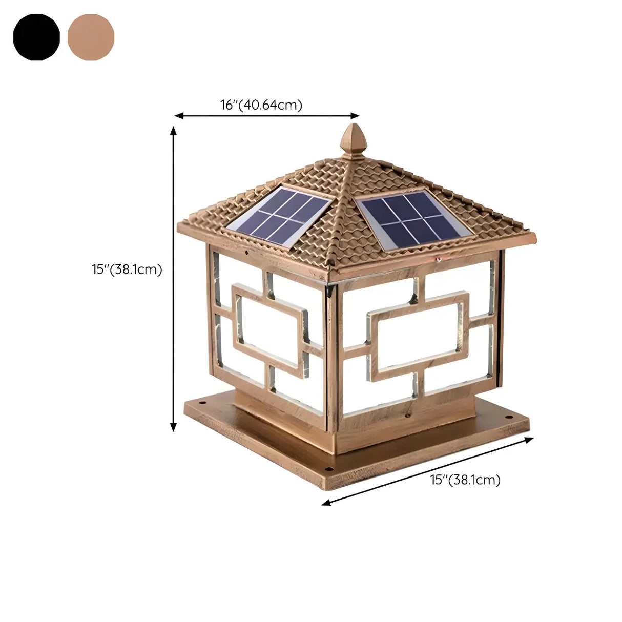 Classic Oriental Square Solar Outdoor Pillar Lamp Gold 