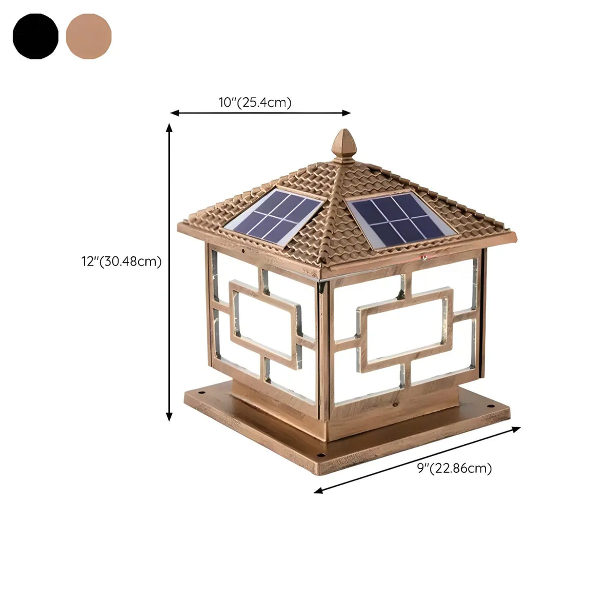 Classic Oriental Square Solar Outdoor Pillar Lamp Gold Image - 15