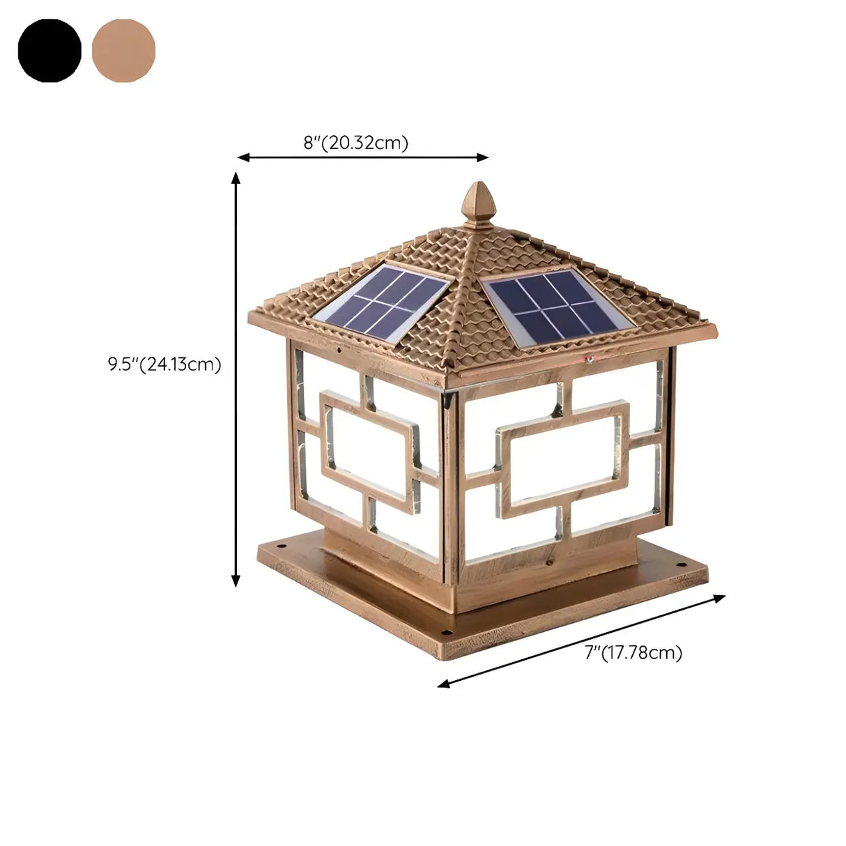 Classic Oriental Square Solar Outdoor Pillar Lamp Gold Image - 16