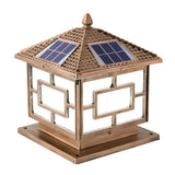 Classic Oriental Square Solar Outdoor Pillar Lamp Gold Image - 4