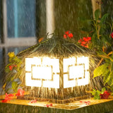 Classic Oriental Square Solar Outdoor Pillar Lamp Gold Image - 6