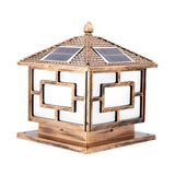 Classic Oriental Square Solar Outdoor Pillar Lamp Gold Image - 7