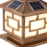 Classic Oriental Square Solar Outdoor Pillar Lamp Gold Image - 9