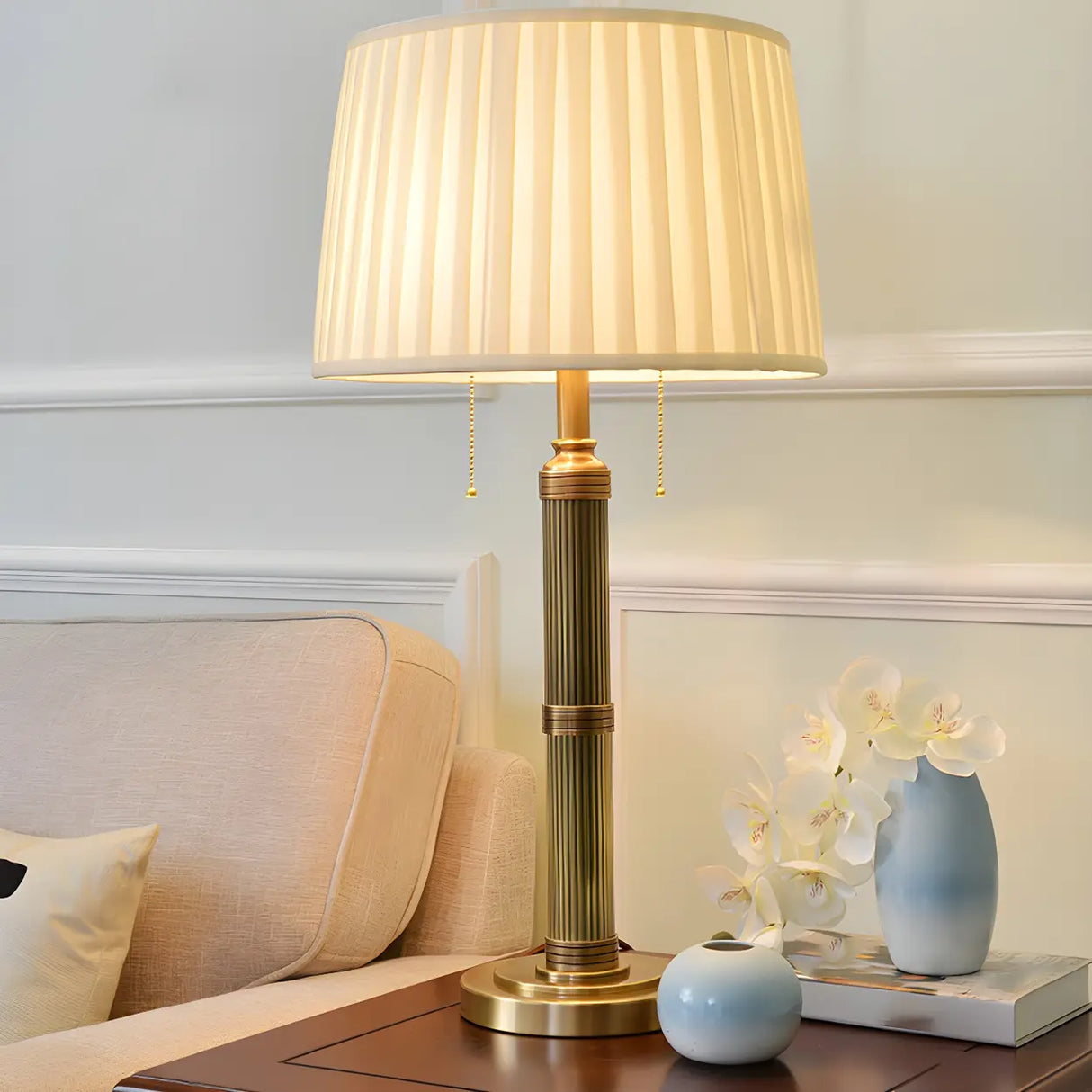 Classic Palace Fabric Solid Brass Standard Table Lamp Image - 2