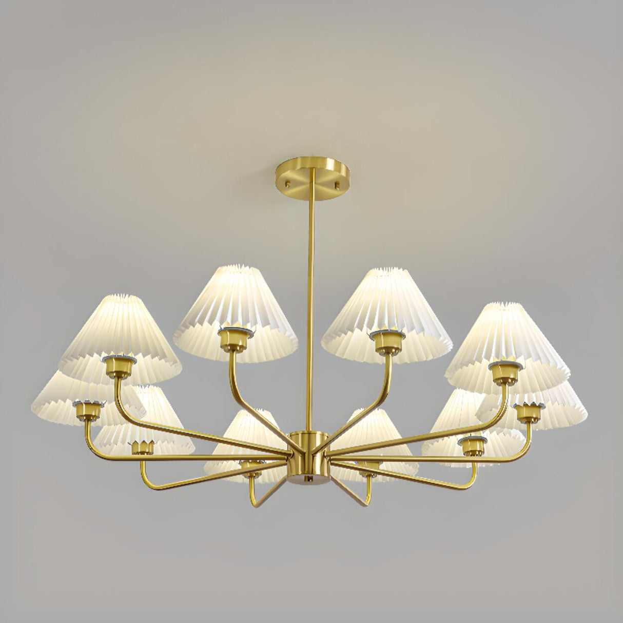 Classic Pleated Fabric Gold Chandelier Adjustable Height Image - 10