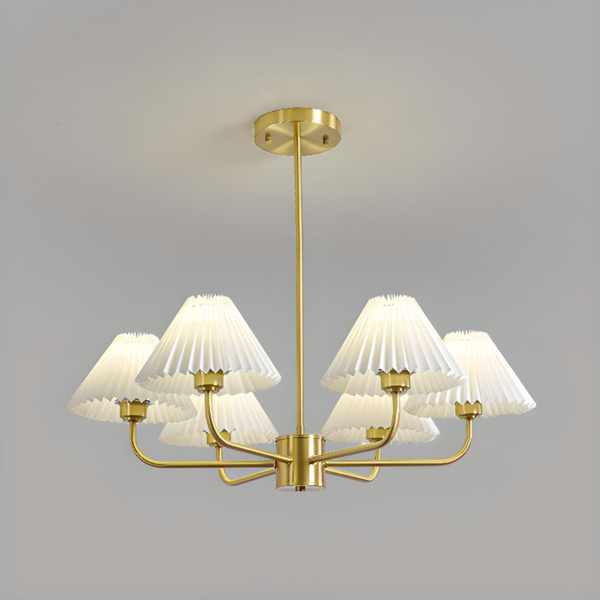 Classic Pleated Fabric Gold Chandelier Adjustable Height Image - 11