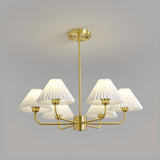 Classic Pleated Fabric Gold Chandelier Adjustable Height Image - 11