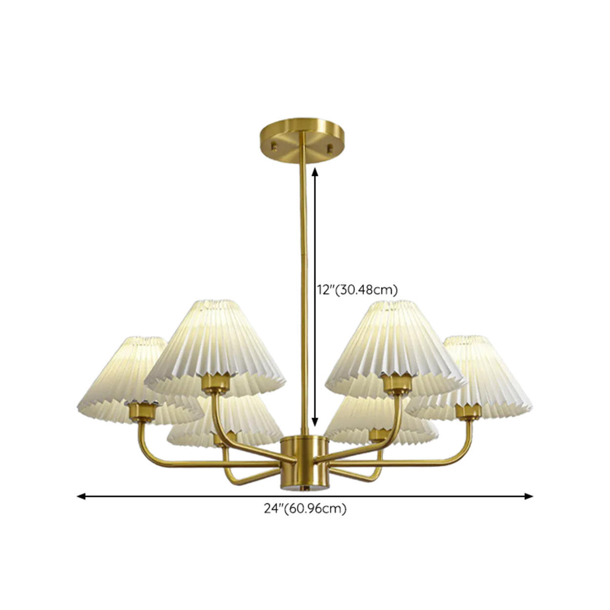 Classic Pleated Fabric Gold Chandelier Adjustable Height 